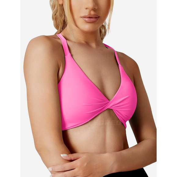 Women Sports Bra Padded Criss Cross Back Low Tank Tops - Picture 2 of 6